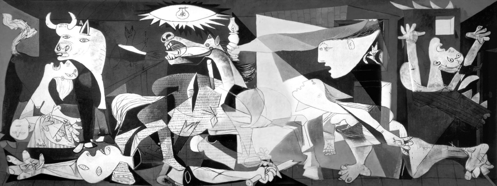 Obra do artista Pablo Picasso, com 3,49 metros de altura e 7,77 metros de largura. É “declaração de guerra contra a guerra e um manifesto contra a violência”
