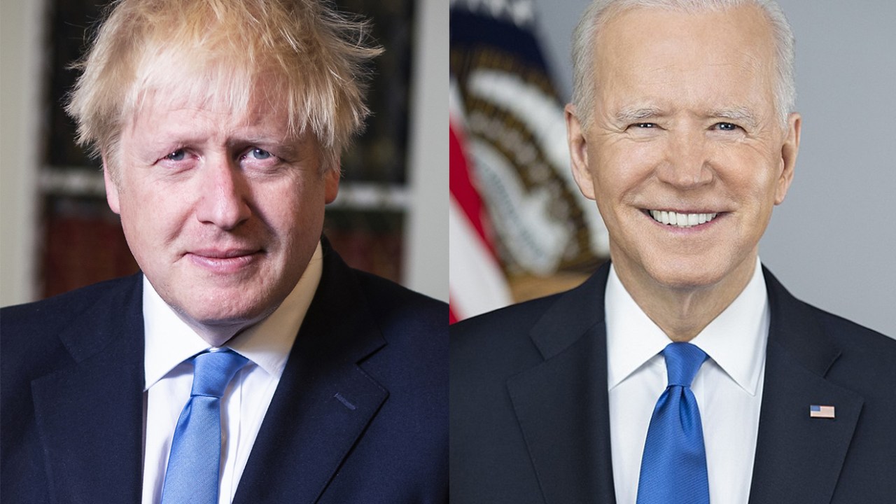 O primeiro-ministro da Inglaterra Boris Johnson e o presidente dos EUA, Emmanuel Macron