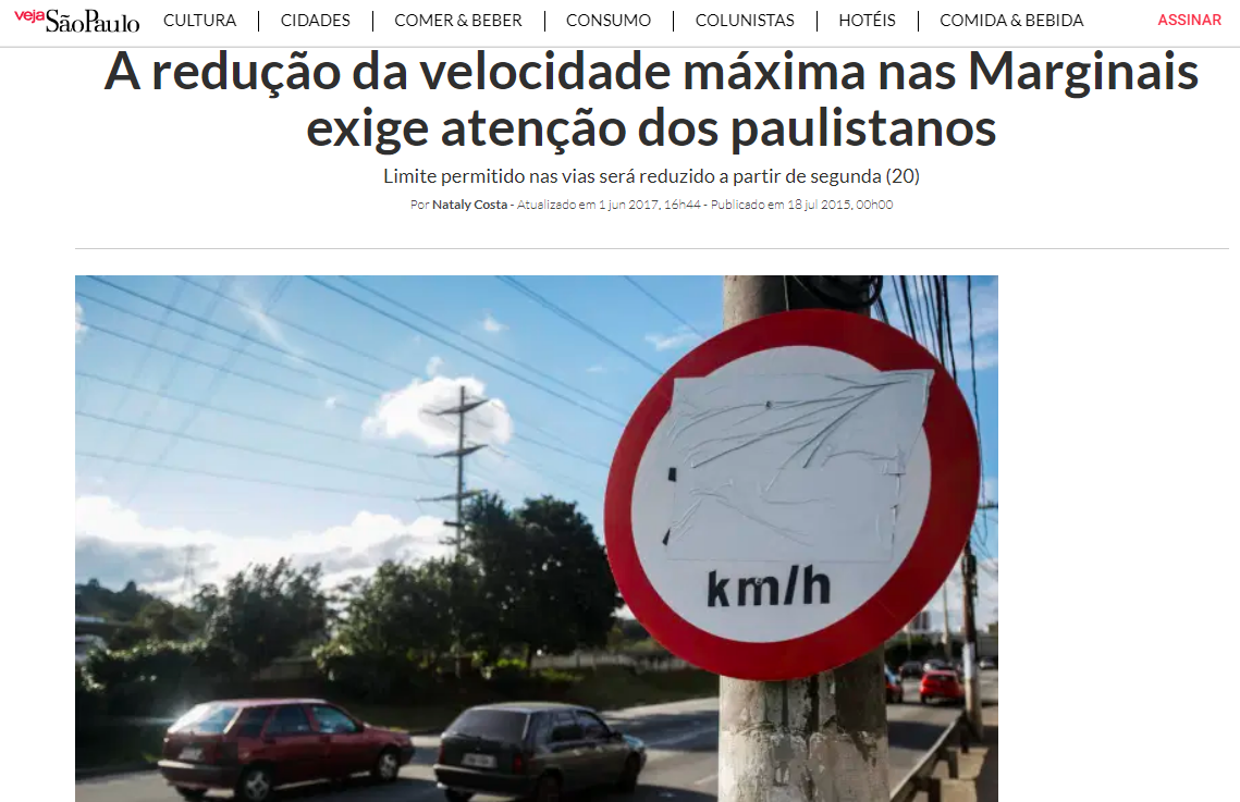 Veja São Paulo repercute mudança de velocidade máxima em vias da capital paulista em 2015
