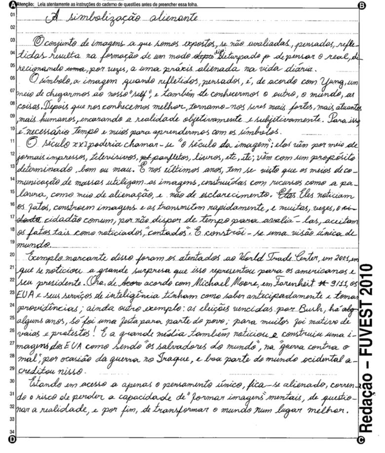 Melhores redações da Fuvest 2010: 'A simbolização alienante'