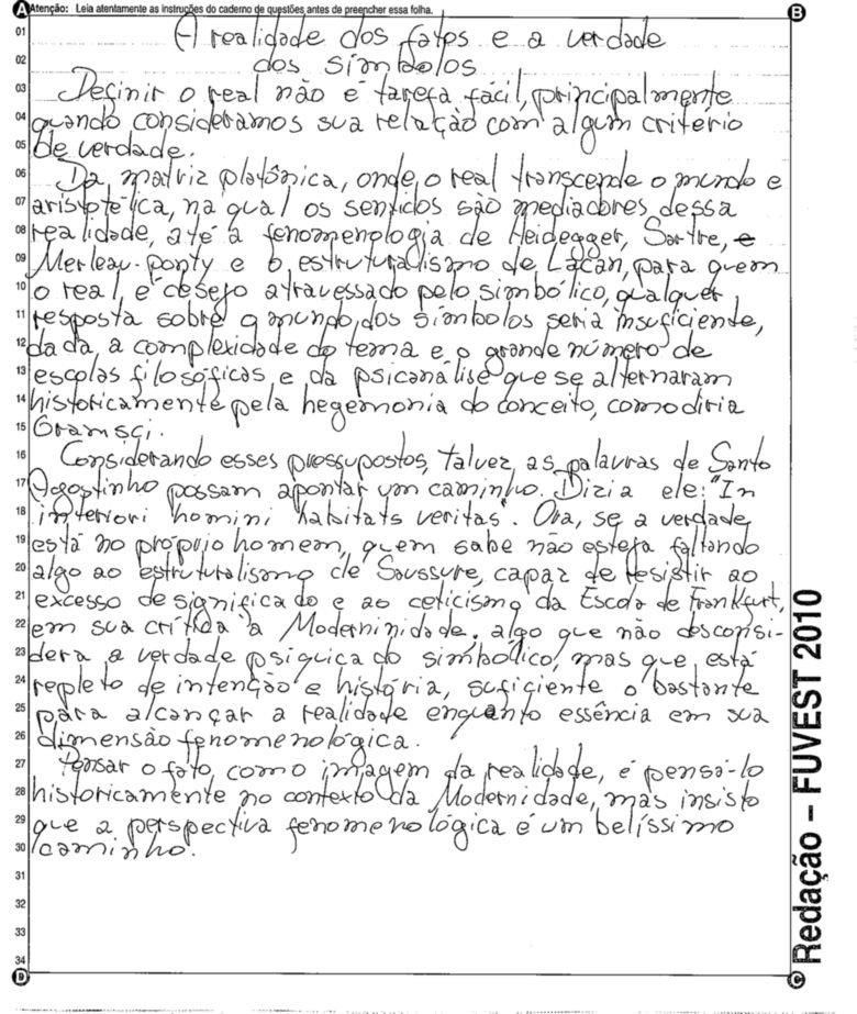 Melhores redações da Fuvest 2010: 'A realidade dos fatos e a verdade dos símbolos'