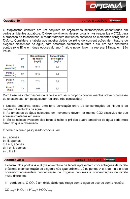 Fuvest 2013: correção da questão 10 da primeria fase do vestibular