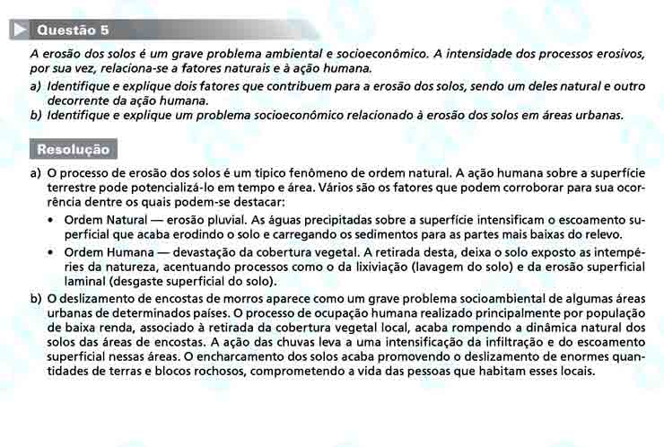 Fuvest 2011 – segunda fase: Questão 5 (Geografia) – Conhecimentos Específicos