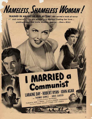 Cartazes e panfletos não eram as únicas armas da propaganda anti-comunista durante a Guerra Fria. O cinema e a TV também tiveram um papel muito importante na hora de afirmar a ideologia americana. O filme Eu me casei com um Comunista, de 1949, é um exemplo.