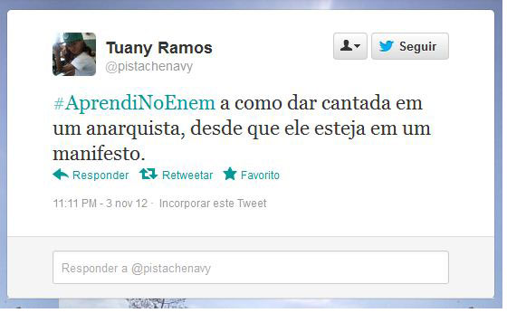 Usando a hashtag #AprendiNoEnem, usuários fazem piada com o conteúdo das provas do Exame Nacional do Ensino Médio, aplicado nos dias 3 e 4 de novembro Usando a hashtag #AprendiNoEnem, usuários fazem piada com o conteúdo das provas do Exame Nacional do Ensino Médio, aplicado nos dias 3 e 4 de novembro