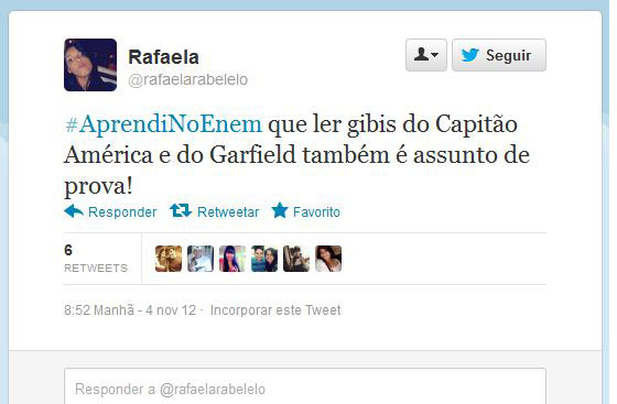 Usando a hashtag #AprendiNoEnem, usuários fazem piada com o conteúdo das provas do Exame Nacional do Ensino Médio, aplicado nos dias 3 e 4 de novembro Usando a hashtag #AprendiNoEnem, usuários fazem piada com o conteúdo das provas do Exame Nacional do Ensino Médio, aplicado nos dias 3 e 4 de novembro