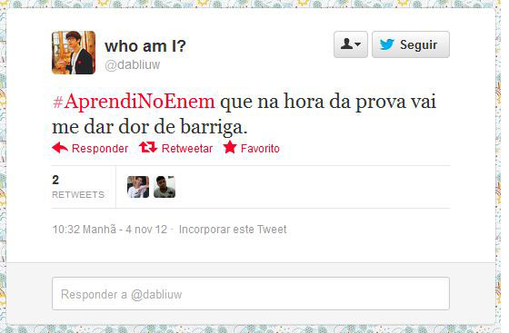 Usando a hashtag #AprendiNoEnem, usuários fazem piada com o conteúdo das provas do Exame Nacional do Ensino Médio, aplicado nos dias 3 e 4 de novembro Usando a hashtag #AprendiNoEnem, usuários fazem piada com o conteúdo das provas do Exame Nacional do Ensino Médio, aplicado nos dias 3 e 4 de novembro