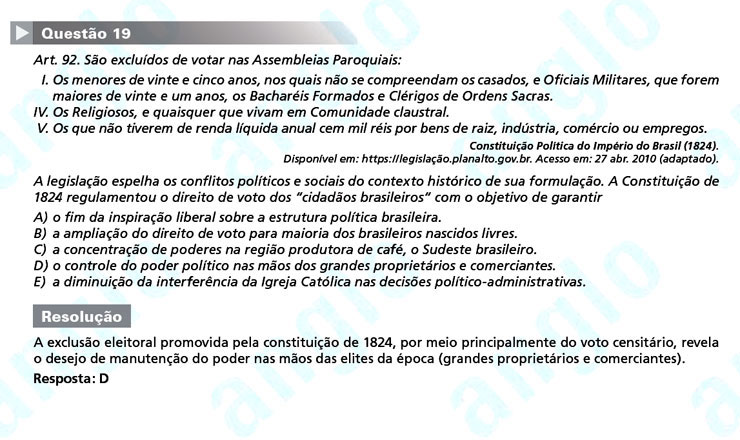 Enem 2011: Questão 19 – Ciências Humanas (prova azul)