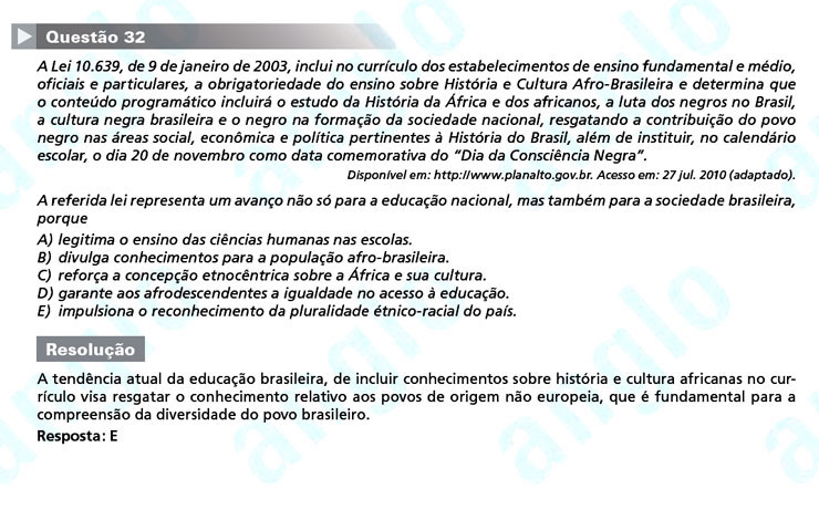 Enem 2011: Questão 32 – Ciências Humanas (prova azul)