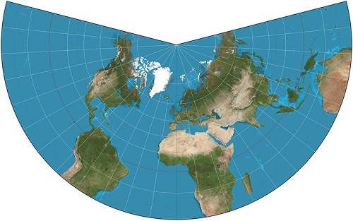 A projeção cônica é muito utilizada para a representação de áreas continentais. O nome desse método é porque o mapa é como se fosse um cone desenrolado. (Foto: Wikimedia Commons)