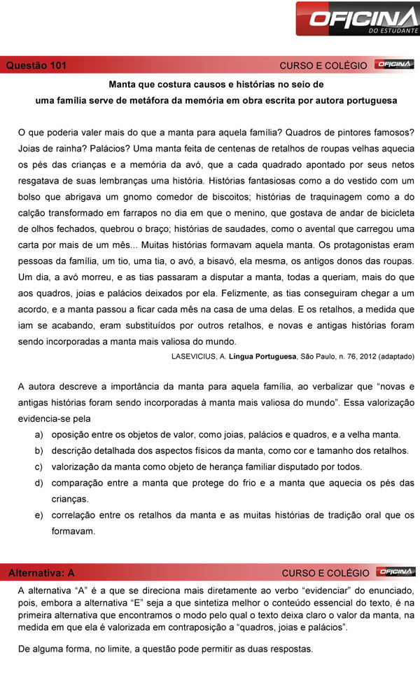 Enem 2013 – Correção da questão  101 – Linguagens e Códigos