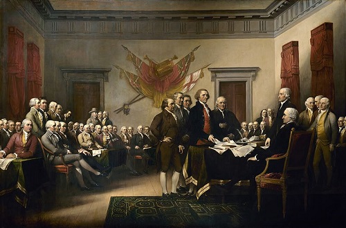 Após um ano de conflito, o Reino Unido declarou os rebeldes traidores. A resposta dos americanos foi a Declaração de Independência dos Estados Unidos, promulgada em 4 de julho. (Foto: Wikimedia Commons)