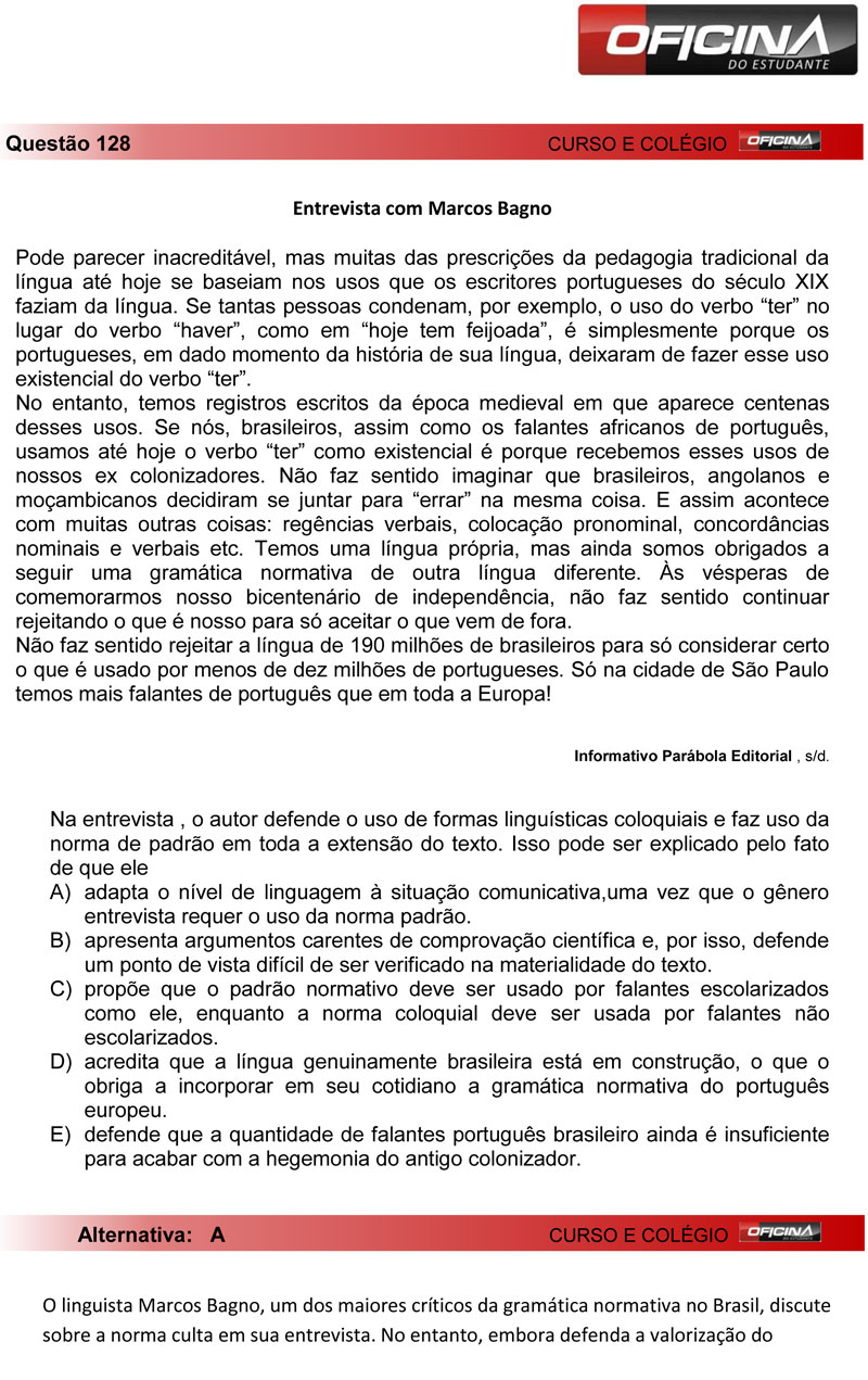 Enem 2012: correção da questão 128