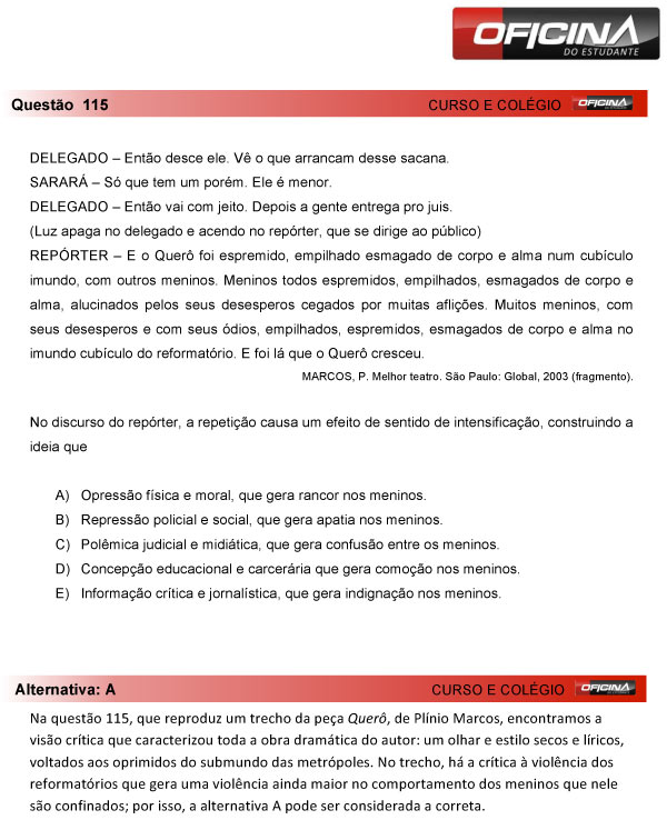 Enem 2013 – Correção da questão  115 – Linguagens e Códigos