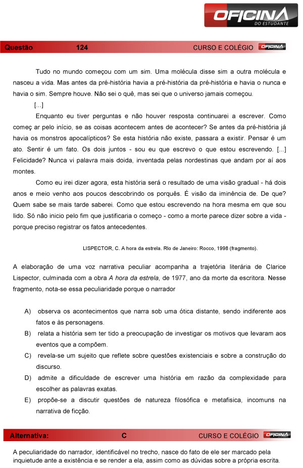 Enem 2013 – Correção da questão  124 – Linguagens e Códigos