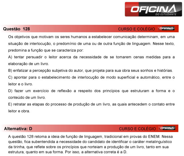 Enem 2013 – Correção da questão  128 – Linguagens e Códigos