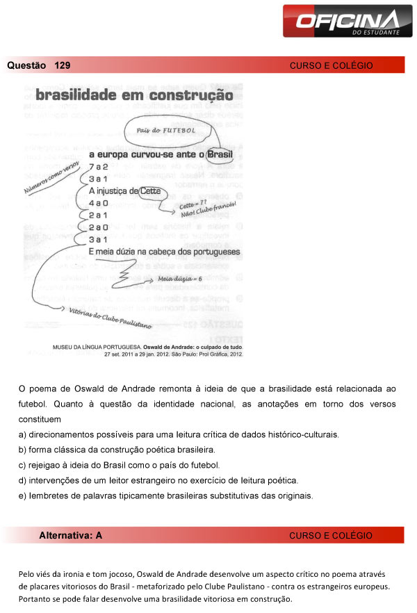 Enem 2013 – Correção da questão  129 – Linguagens e Códigos