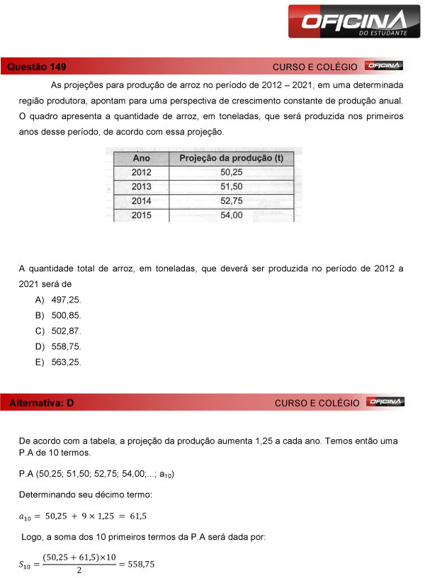 Enem 2013 – Correção da questão 149 – Matemática