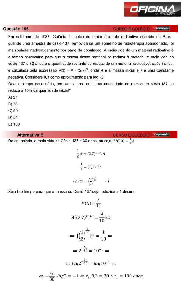Enem 2013 – Correção da questão 166 – Matemática