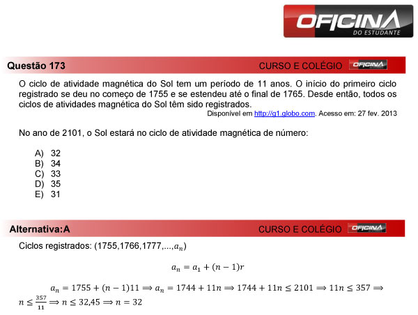 Enem 2013 – Correção da questão 173 – Matemática