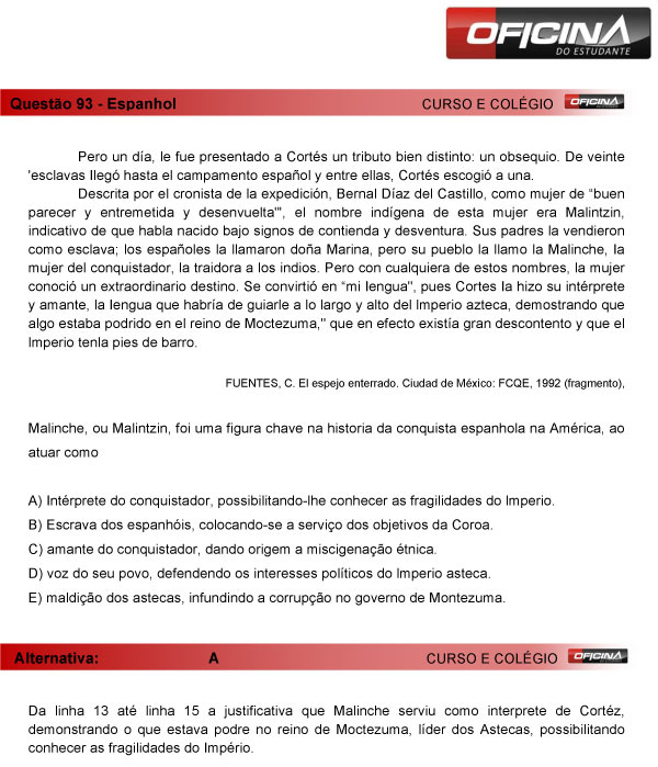 Enem 2013 – Correção da questão  93 (espanhol) – Linguagens e Códigos