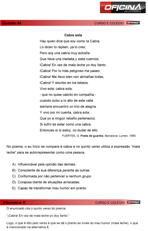 Enem 2013 – Correção da questão  94 (espanhol) – Linguagens e Códigos