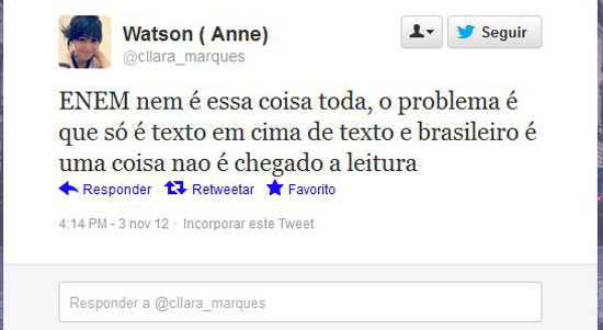 Muitos usuários consideraram a prova cansativa e manifestaram preocupação quanto ao segundo dia, que terá redação e matemática. Clique no Leia mais para ver a correção do primeiro dia de prova Muitos usuários consideraram a prova cansativa e manifestaram preocupação quanto ao segundo dia, que terá redação e matemática. Clique no Leia mais para ver a correção do primeiro dia de prova