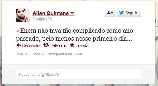Muitos usuários consideraram a prova cansativa e manifestaram preocupação quanto ao segundo dia, que terá redação e matemática. Clique no Leia mais para ver a correção do primeiro dia de prova Muitos usuários consideraram a prova cansativa e manifestaram preocupação quanto ao segundo dia, que terá redação e matemática. Clique no Leia mais para ver a correção do primeiro dia de prova