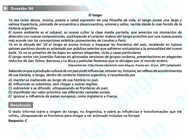 Enem 2011: Questão 94 (espanhol) – Linguagens e Códigos (prova amarela)