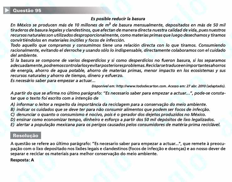 Enem 2011: Questão 95 (espanhol) – Linguagens e Códigos (prova amarela)