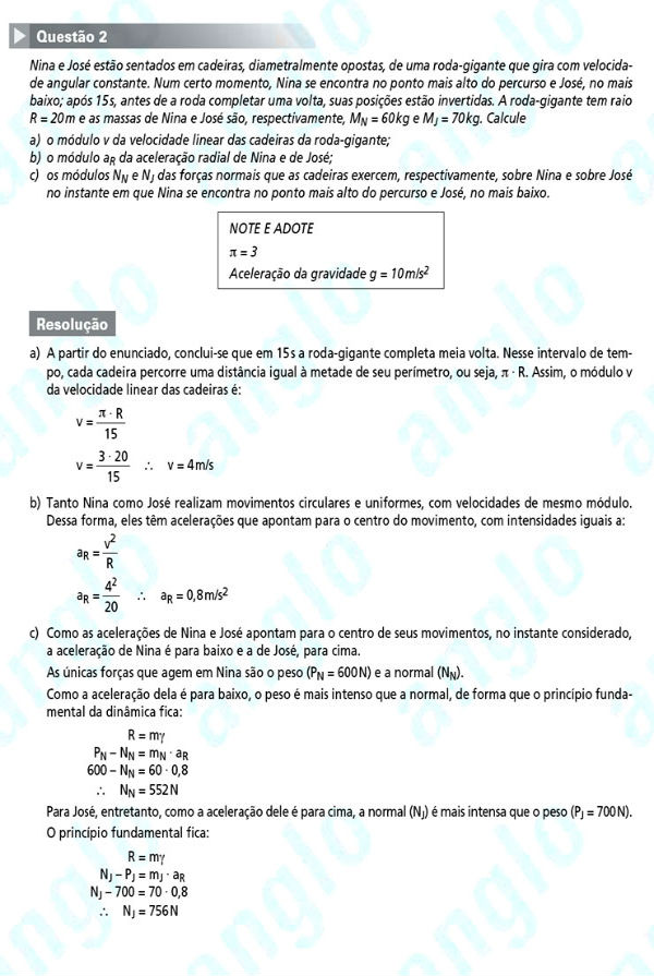 Fuvest 2012: Questão 2 (segunda fase) – conhecimentos específicos – prova de física