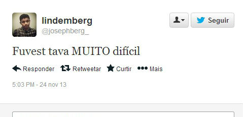 Estudantes comentam na rede social sobre dificuldade da prova. Primeira fase da Fuvest foi aplicada neste domingo (24) Estudantes comentam na rede social sobre dificuldade da prova. Primeira fase da Fuvest foi aplicada neste domingo (24)