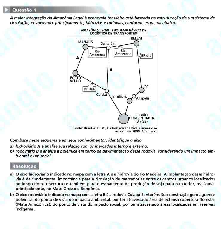 Fuvest 2011 – segunda fase: Questão 1 (Geografia) – Conhecimentos Específicos