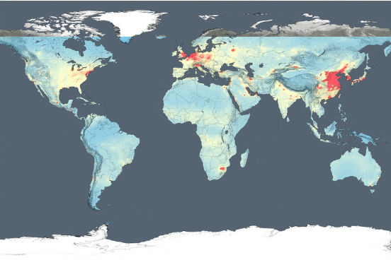 Perceba, agora, as diferenças visíveis nesta imagem, que mostra a concentração do gás em 2014. (Imagem: Reprodução/NASA)