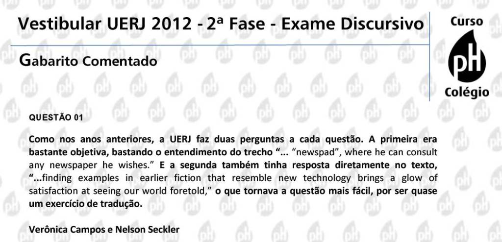 Uerj 2012 – Inglês (questão 1)