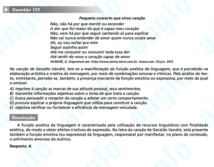 Enem 2011: Questão 117 – Linguagens e Códigos (prova amarela)