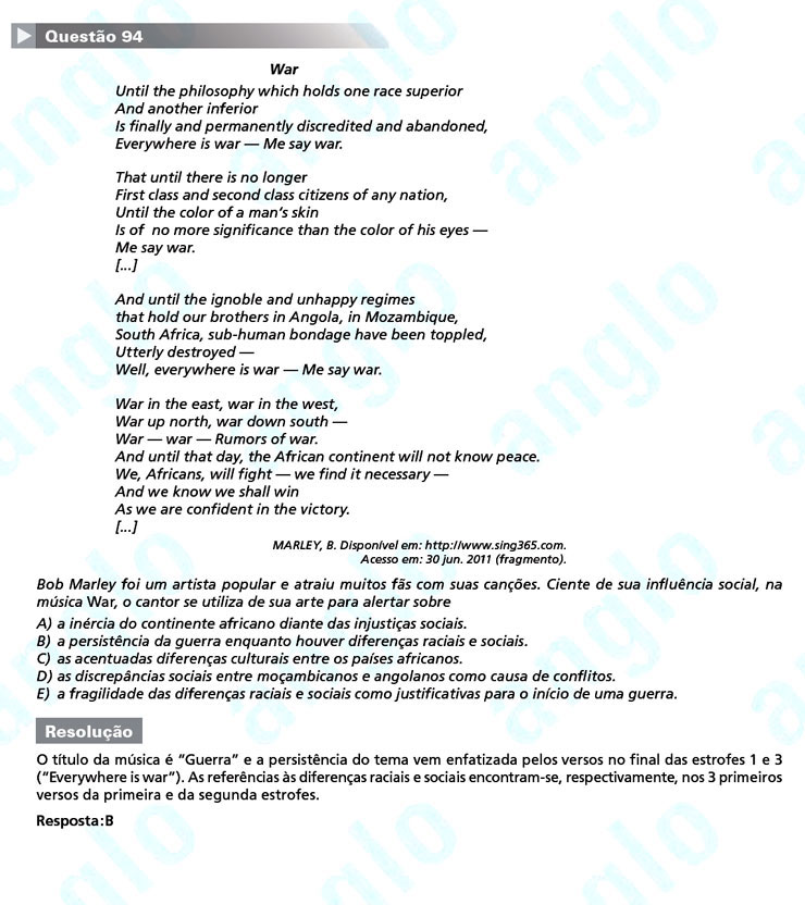 Enem 2011: Questão 94 (inglês) – Linguagens e Códigos (prova amarela)