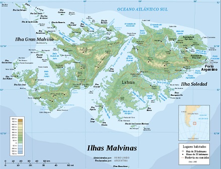Para os argentinos elas são as Ilhas Malvinas. Já os britânicos dão outro nome: Falklands. Dominadas pelos ingleses há mais de 100 anos, as ilhas são motivo de disputa também há mais de um século. (Foto:Wikimedia Commons)
