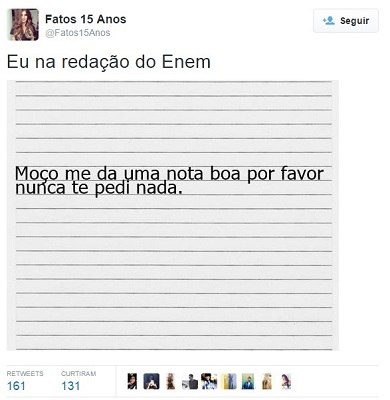 Sem limites para a zoeira: estudantes e usuários das redes sociais aproveitam para fazer piada com a tensão da prova, que acontece no fim de semana de 24 e 25 de outubro Sem limites para a zoeira: estudantes e usuários das redes sociais aproveitam para fazer piada com a tensão da prova, que acontece no fim de semana de 24 e 25 de outubro