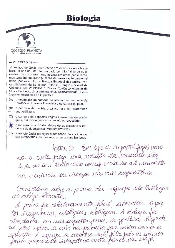 UFG 2011: Questão 40 – Primeira fase – prova tipo 3
