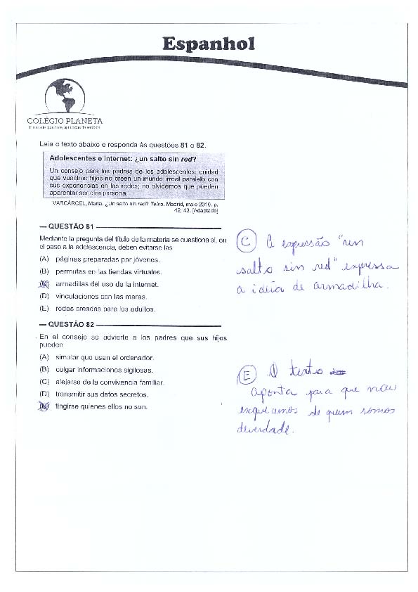 UFG 2011: Questão 81 (espanhol) – Primeira fase – prova tipo 3
