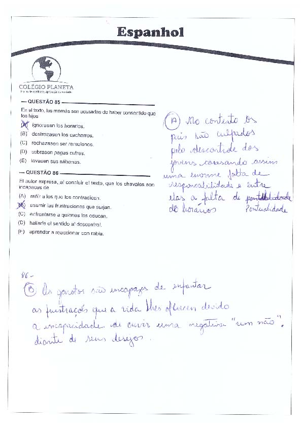 UFG 2011: Questão 86 (espanhol) – Primeira fase – prova tipo 3