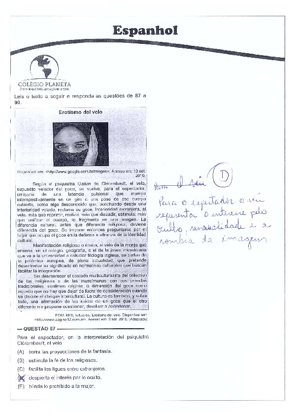 UFG 2011: Questão 87 (espanhol) – Primeira fase – prova tipo 3