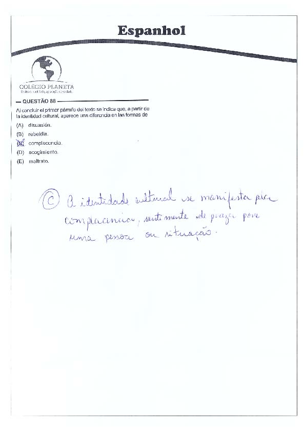 UFG 2011: Questão 88 (espanhol) – Primeira fase – prova tipo 3
