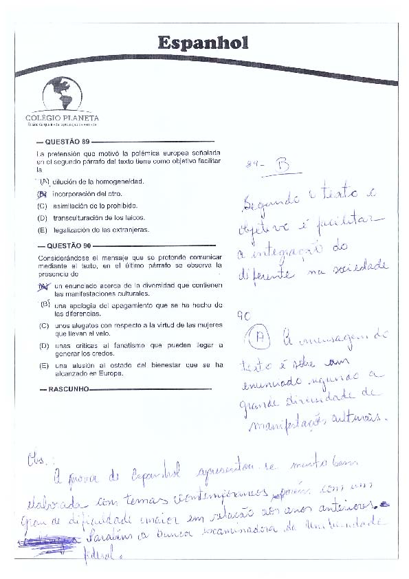 UFG 2011: Questão 89 (espanhol) – Primeira fase – prova tipo 3