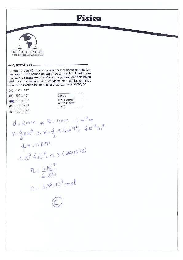 UFG 2011: Questão 41 – Primeira fase – prova tipo 3
