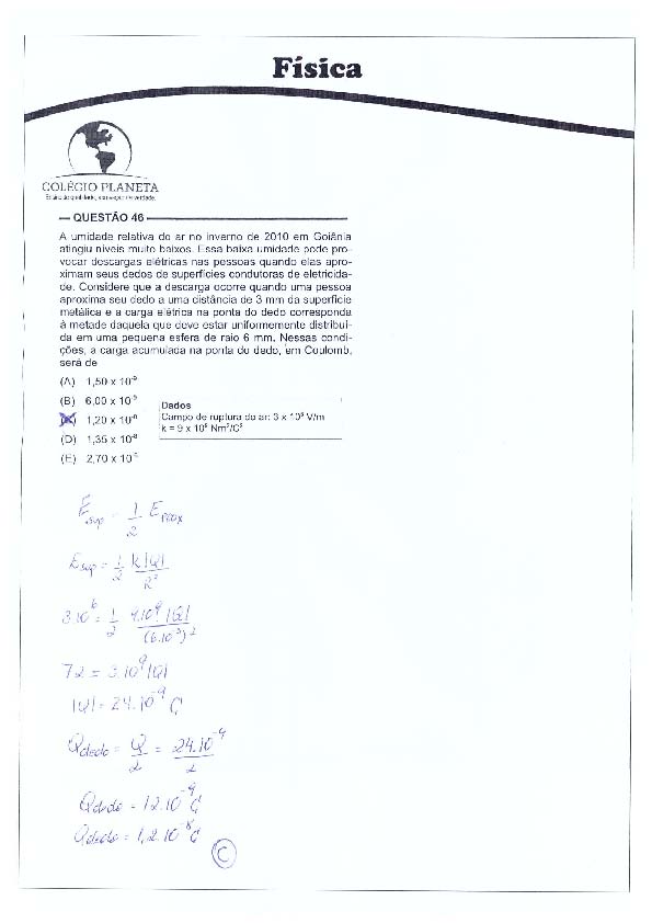 UFG 2011: Questão 46 – Primeira fase – prova tipo 3