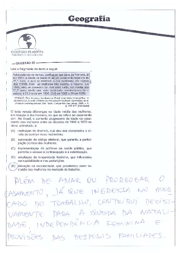 UFG 2011: Questão 52 – Primeira fase – prova tipo 3