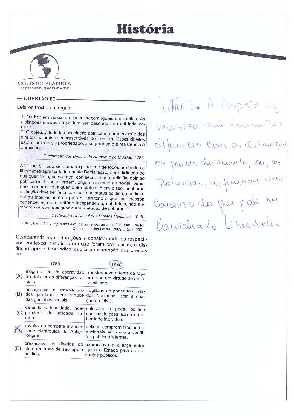 UFG 2011: Questão 66 – Primeira fase – prova tipo 3