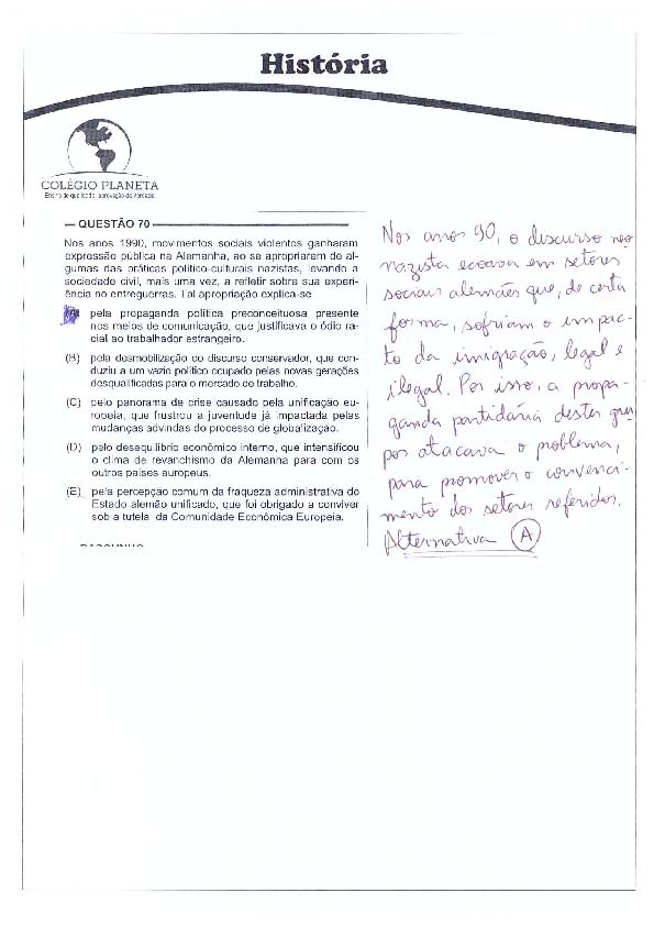 UFG 2011: Questão 70 – Primeira fase – prova tipo 3